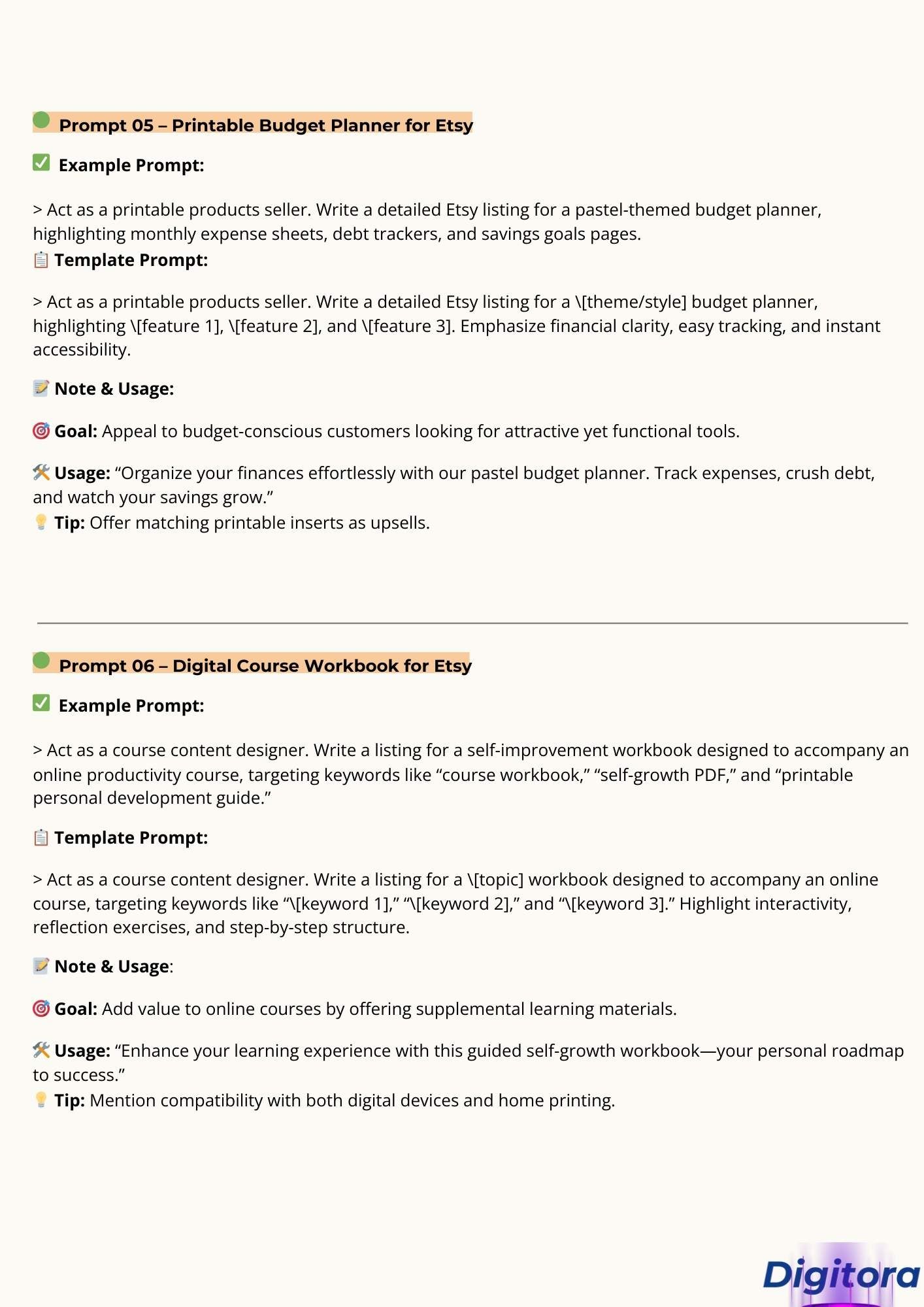 Free AI Prompt Pack For Etsy Sellers